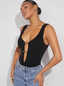 Hauture Plunging Neck Pin Bodysuit