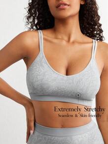 Ocili Leisure Extremely Stretchy Seamless & Skin-Friendly No Padding Double Straps Comfortable Pattern Bra Melange Gray - Grey - View 1