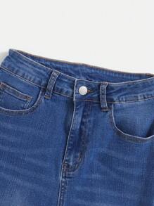 SHEIN Teen Boy Ripped Frayed Washed Blue Denim Jeans, For Spring And Summer Outfits - Dark Wash - View 3