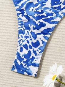 SHEIN Swim Summer Beach Random Printing Bikini Set - Blue and White - View 5