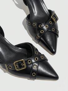 Của phụ nữ Pointed Toe Giày cao gót Giày nữ Baotou Với Dây đeo mắt cá chân & Vượt qua Đinh tán Đồ trang trí Đối với Mùa xuân/Mùa hè - màu đen - Xem 4