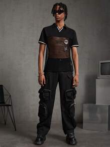 Manfinity VCAY Men's Knitted Casual Polo Shirt With Mesh & Badge Detail