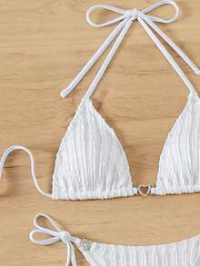Solid Color Textured Bikini Set Summer Beach - White - View 4