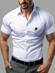 Manfinity Mode Men's Casual Short Sleeve Shirt With Graphic Pattern, For Work, Husband, Business
