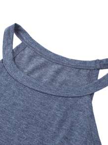 女士时尚纯色圆领无袖简约背心，夏季休闲穿搭 - 霧霾藍 - 查看 5