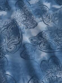 ROMWE Hippie Nhuộm buộc In Toàn bộ Ren Mộc nhĩ Lưới Váy - Màu xanh lam - Xem 3