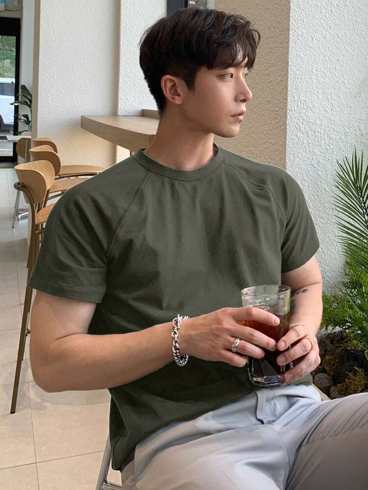 Men's Raglan Sleeve Plain T Shirt For Summer Easter