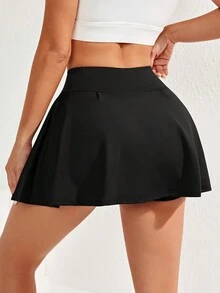 Daily&Casual 高腰運動綜合裙褲,帶手機口袋 - 黑色 - 查看 3