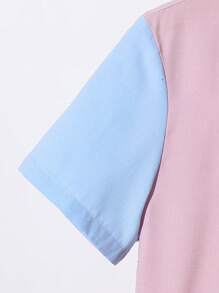 SHEIN Set da due pezzi con camicia a collo alto e pantaloncini stile Hanfu, in colore a blocchi, casual, per ragazzi pre-adolescenti