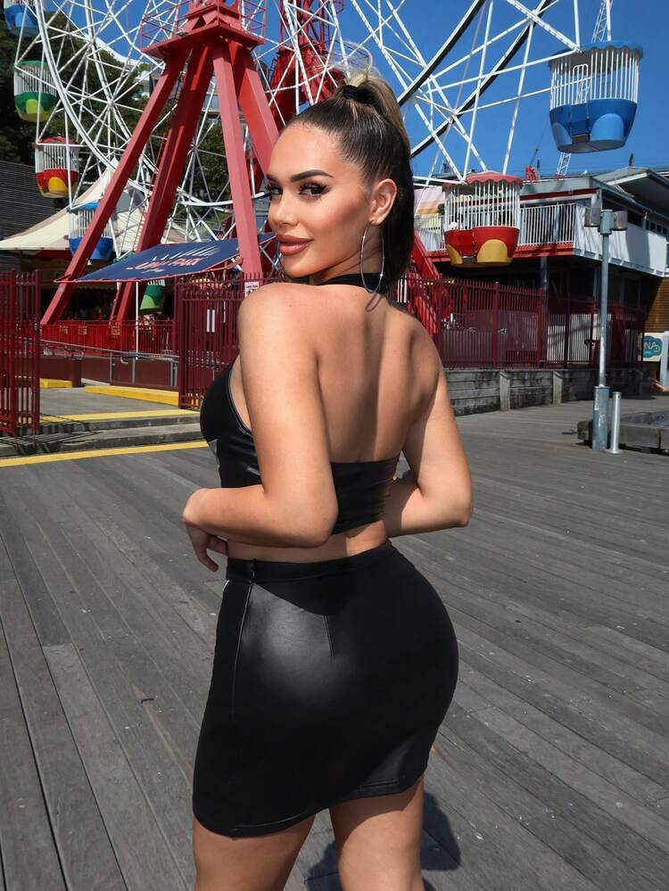 Racing Style Music Festival Country Concert  Casual Summer Silver Stitching  Ladies' Stretch Pu Leather Contrast Color Mini A-Line Skirt