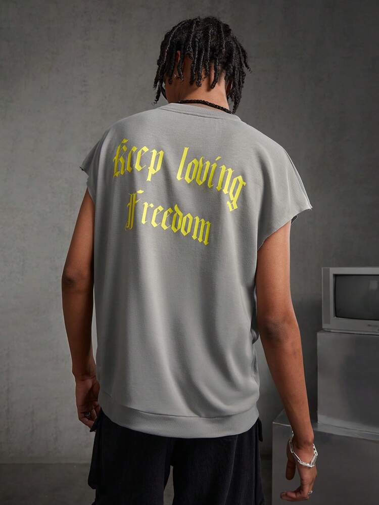 Men's Knitted Letter Printed Casual Sweatshirt Vest, For Fall Winter