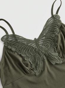 ROMWE Fairycore Loại bướm Đèn treo tường Vai lạnh Viền khăn tay Áo - xanh quân đội - Xem 3