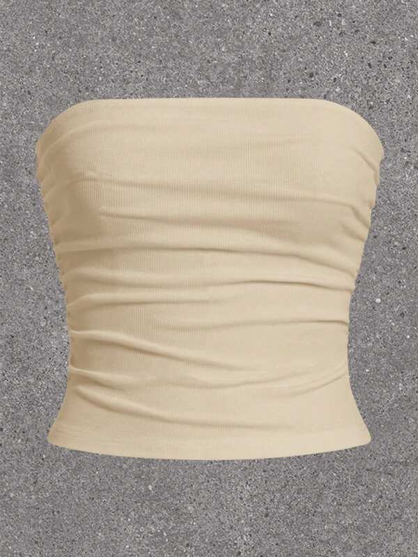 SHEIN EZwear 女性純色百褶無肩帶上衣