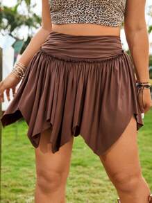 SHEIN EZwear Plus Size Asymmetrical Hem Pleated Skirt For Music Festival