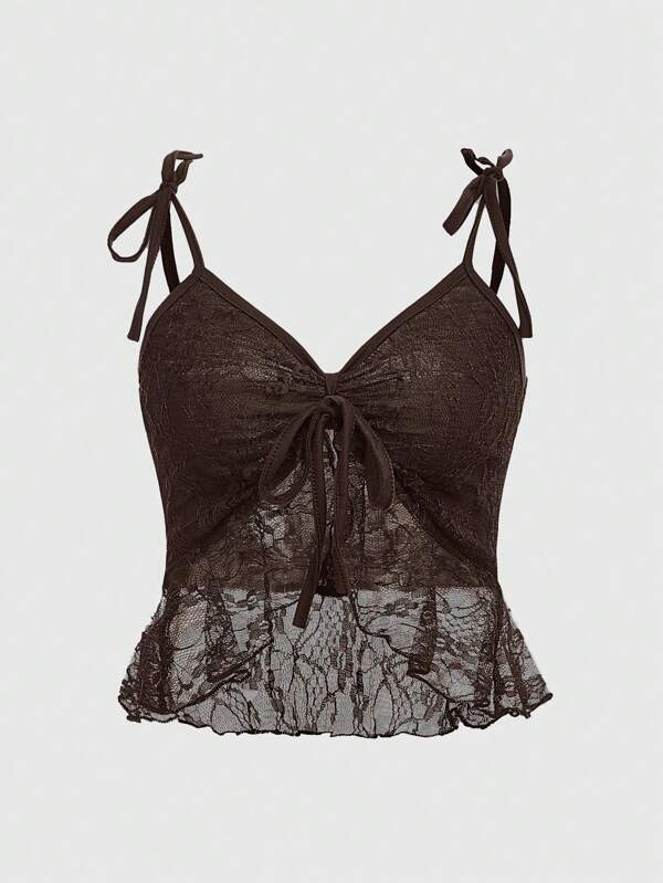 ROMWE Fairycore Lace Tie Shoulder Cami Top