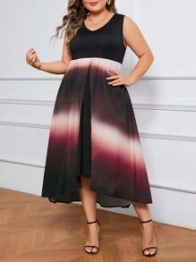 SHEIN Lady Plus Size Ombre Printed Patchwork Asymmetrical Hem Dress