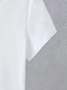 SHEIN EZwear Của phụ nữ Ngắn tay Quần skinny Áo thun Với Bowknot Và In Khẩu hiệu - trắng - Xem 3