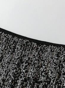 SHEIN BAE Plus Size Women's Sparkling Sequin Skirt - Black - View 3
