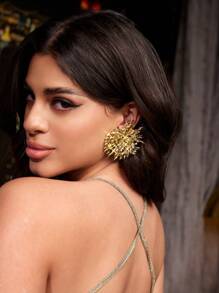 SHEIN SXY 1对时尚手工个性化耳环 - 金黃色 - 查看 2