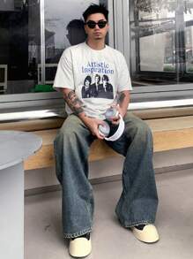 DAZY 男士夏季字母印花 T 卹 - 灰色 - 查看 4