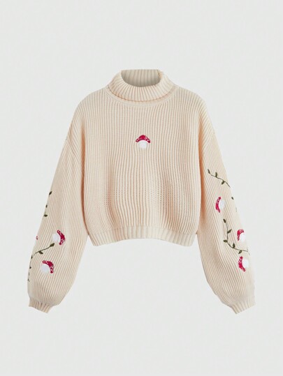 Fairycore Jersey con bordado de seta de cuello cisne