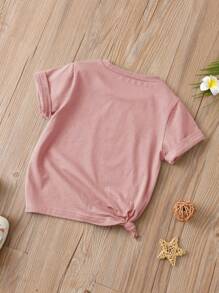 Elladie kids Young Girl Floral Print Round Neck Short Sleeve T-Shirt - Dusty Pink - View 2