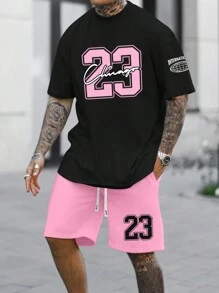 Manfinity Homme Nam Lá thư & Số In Áo thun Và Bộ quần short - Nhiều màu - Xem 2
