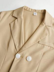 SHEIN Teen Boys' Short Sleeve Turn Collar Suit Jacket With Loose Shorts Or Trousers, Casual Outfits - Khaki - View 3