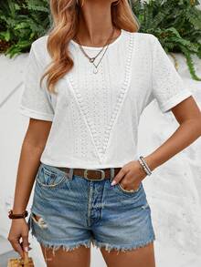 SHEIN LUNE Trang trí ren Cơ bản Giản dị Áo thun - trắng - Xem 4