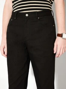 AKNOTIC Business Casual Cotton Stretch Slim Fit Woven Straight Pants - Black - View 1