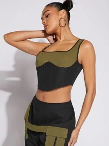 SHEIN Unity Women Tank Tops & Camis Asimetris Contrast Binding Blok Warna Plain Casual - MultiWarna - View 6