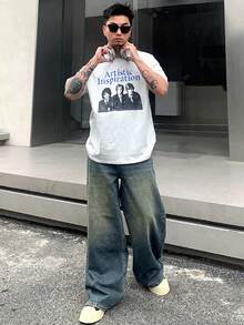 DAZY 男士夏季字母印花 T 卹 - 灰色 - 查看 8