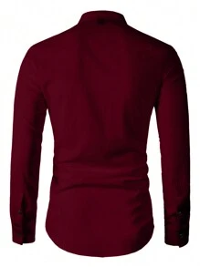 Calvornis Camisa de manga larga de unicolor para hombres, para otoño, formal, ceremonia - Burdeos - Ver 2