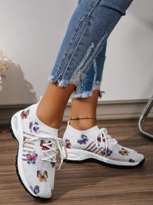 Women's Breathable Lightweight Butterfly Pattern Round Toe Low-Top Athletic Shoes, Comfortable For Spring And Autumn - Multicolor - View 2