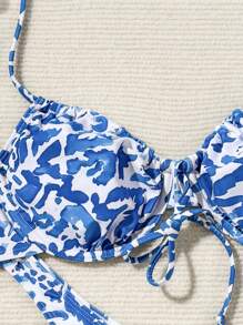 SHEIN Swim Summer Beach Random Printing Bikini Set - Blue and White - View 6