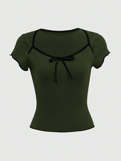 Fairycore Contrast Binding Tie Front Tee