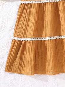 少女休闲别致荷叶边褶皱多层 A 字裙，荷叶边和短袖，适合度假、聚会、日常外出和与朋友聚会 - 摩卡棕 - 查看 5