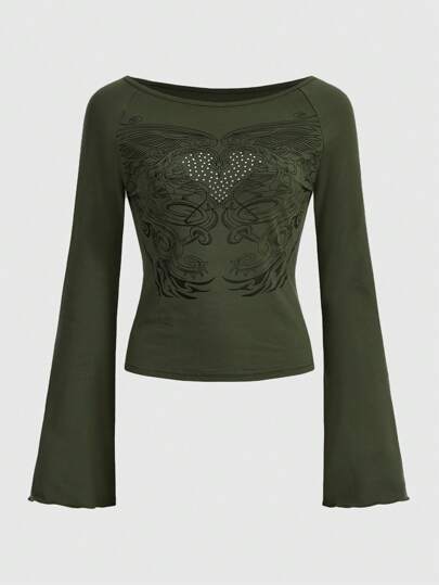 Fairycore Maglietta cuore & con stampa ali