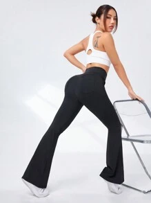 Daily&Casual Slanted Pocket Flared Sports Pants With V-Shaped Waistline