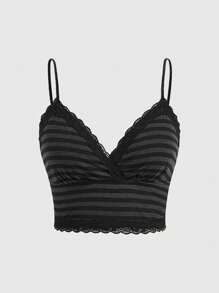 ROMWE Fairycore Plus Striped Lace Trim Cami Top For Summer - Multicolor - View 1