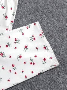 SHEIN Leap Crew Tween Girls' Casual Knit Floral Print Cami Pajama Set - Black - View 7