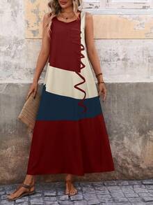 EMERY ROSE Vestido Bloque De Color Con Bolsillo Oblicuo - Burdeos - Ver 4