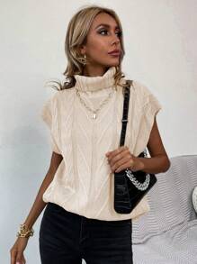 SHEIN LUNE Women's Turtle Neck Solid Color Sweater Vest - Apricot - View 6