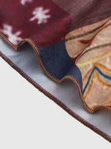 ROMWE Hippie 色塊拼接圖案前繫帶短款襯衫 - 彩色 - 查看 4