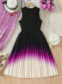 Vestido plisado con degradado de color para adolescente - Morado - Ver 2