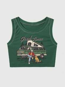 Frmlsstudio Top tank con letra de cráneo & con estampado de perro de canalé - Verde Oscuro - Ver 1