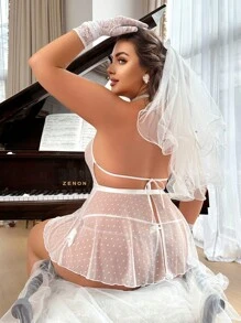 Women's Plus Size Sexy Mature Wedding Lingerie Two-Piece Set - White - View 1