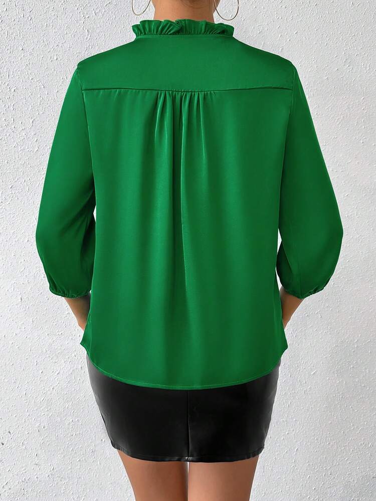 Button-Front Shirt With Elegant Frill Edging Decoration