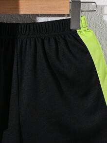 SHEIN 2pcs Tween Boy Loose Fit Sports Graphic Contrast Color Tank Top And Shorts Set,Kids - Green - View 6