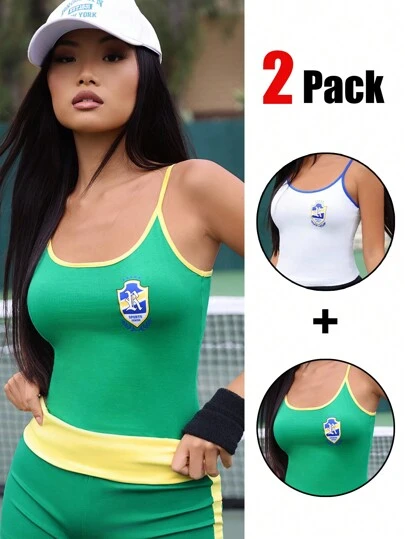 SHEIN EZwear Color Block Trim Pattern Printed Slim Fit Camisole Top